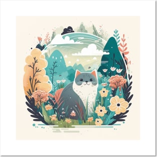 Cute Grey Cat Exploring Nature Posters and Art